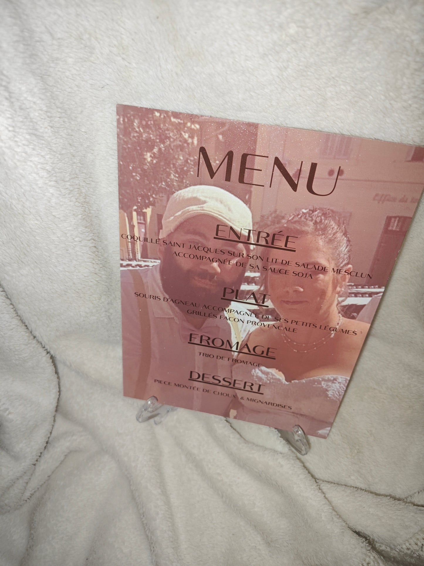 Menu sublimé à chaud sur plaque métallique